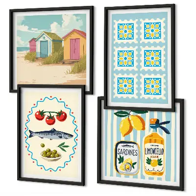 Mediterranean cuisine wall art set illustrations