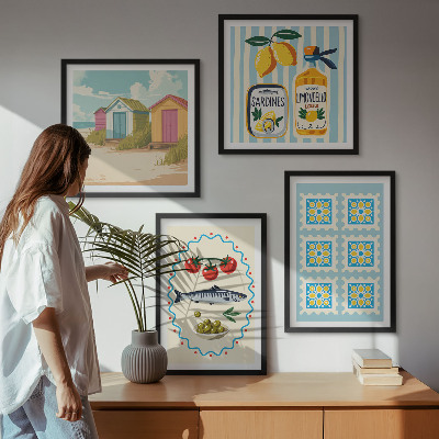 Wall art set Illustrations of Mediterranean cuisine