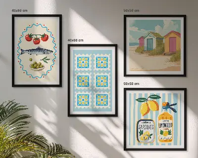 Mediterranean cuisine wall art set illustrations