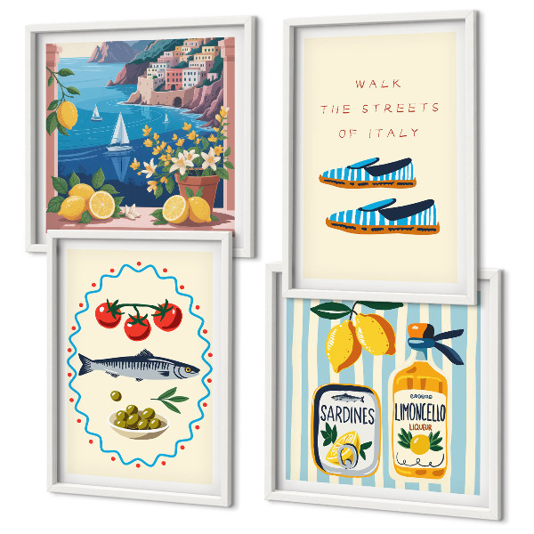 Set of 4 wall art pieces Italian flavors colorful images