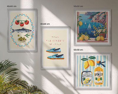 Set of 4 wall art pieces Italian flavors colorful images
