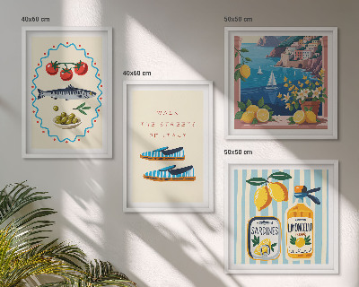 Set of 4 wall art pieces Italian flavors colorful images