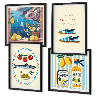 Set of 4 wall art pieces Italian flavors colorful images