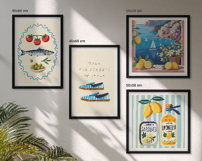 Set of 4 wall art pieces Italian flavors colorful images