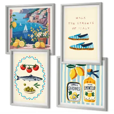Italian flavors wall art set colorful images on 4 pieces