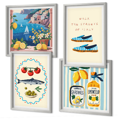 Set of 4 wall art pieces Italian flavors colorful images