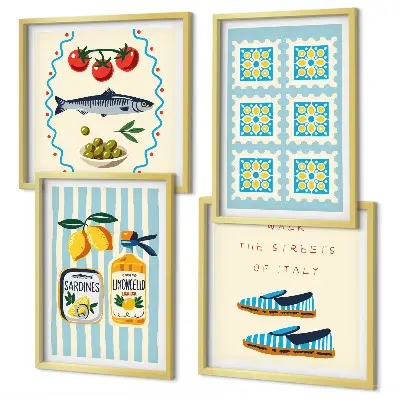 Multi-piece wall decor set featuring fruit patterns and Italian culture designs
