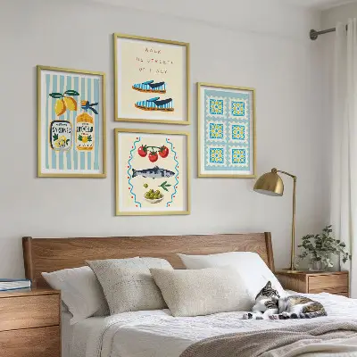 Multi-piece wall decor set featuring fruit patterns and Italian culture designs
