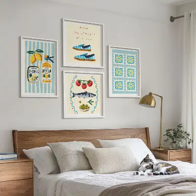 Multi-piece wall decor set featuring fruit patterns and Italian culture designs