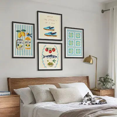 Multi-piece wall decor set featuring fruit patterns and Italian culture designs