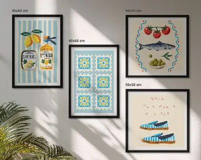 Multi-piece wall decor set featuring fruit patterns and Italian culture designs