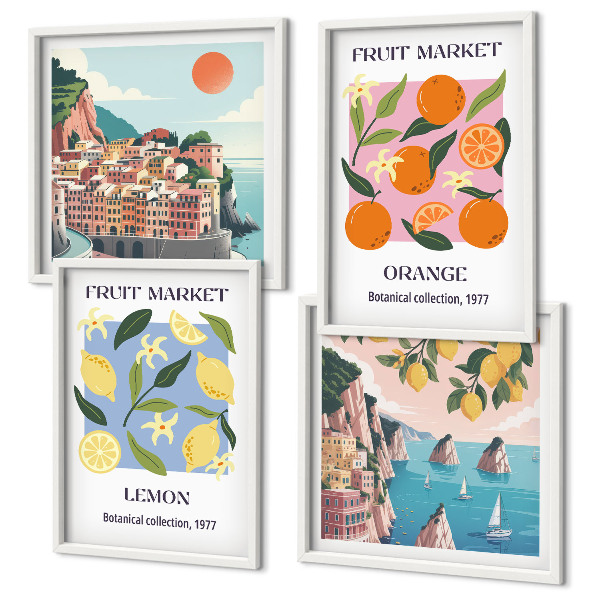 Set of 4 wall art pieces Fruit posters lemons oranges