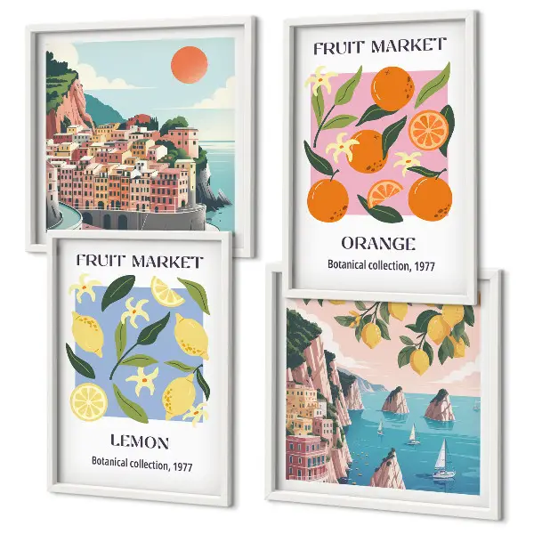 Fruit wall art posters set of 4 prints featuring lemons and oranges