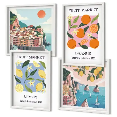 Fruit wall art posters set of 4 prints featuring lemons and oranges