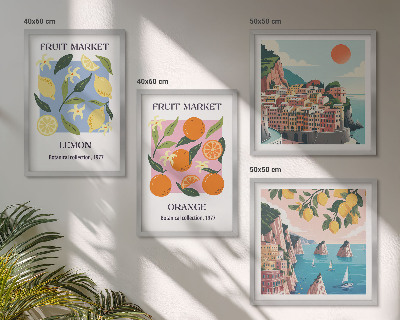 Set of 4 wall art pieces Fruit posters lemons oranges