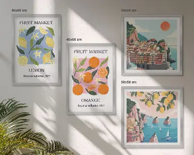 Fruit wall art posters set of 4 prints featuring lemons and oranges