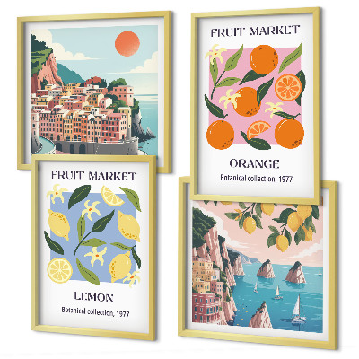 Set of 4 wall art pieces Fruit posters lemons oranges