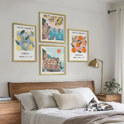 Fruit wall art posters set of 4 prints featuring lemons and oranges