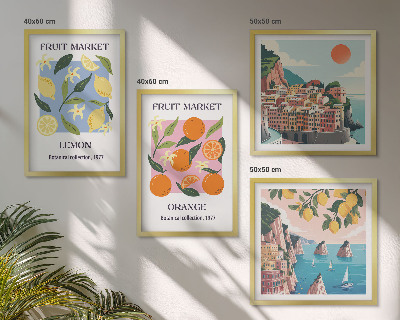 Set of 4 wall art pieces Fruit posters lemons oranges