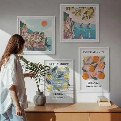 Fruit wall art posters set of 4 prints featuring lemons and oranges