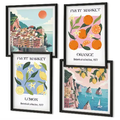 Fruit wall art posters set of 4 prints featuring lemons and oranges