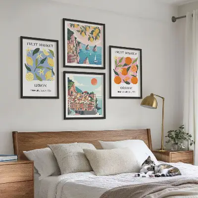Fruit wall art posters set of 4 prints featuring lemons and oranges