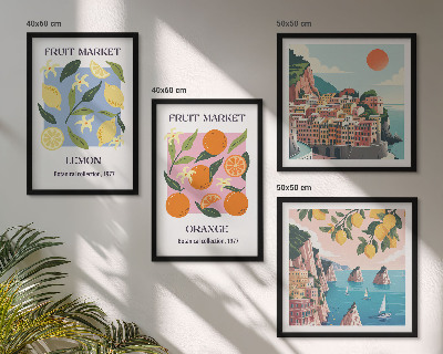 Set of 4 wall art pieces Fruit posters lemons oranges