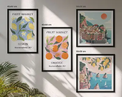 Fruit wall art posters set of 4 prints featuring lemons and oranges
