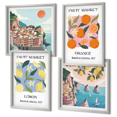 Fruit wall art posters set of 4 prints featuring lemons and oranges