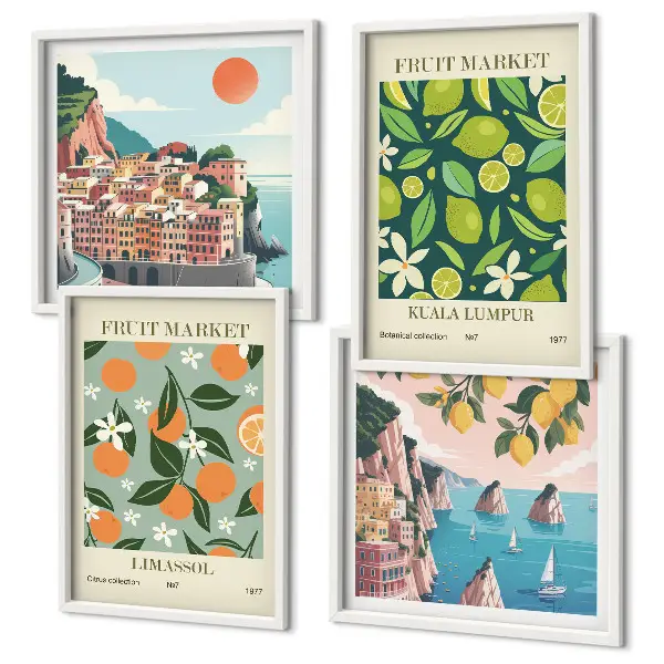 Wall art set vintage fruit pattern posters
