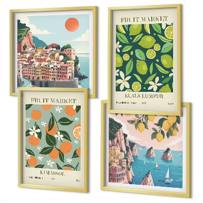 Wall art set Fruit patterns vintage posters