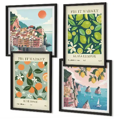 Wall art set vintage fruit pattern posters