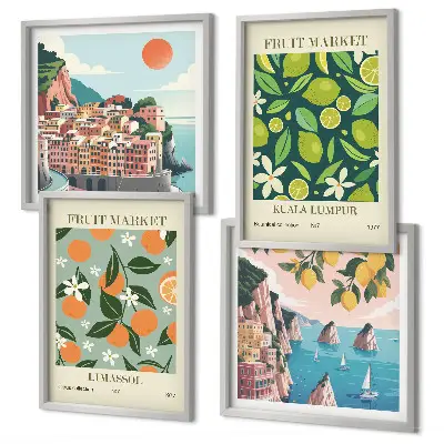Wall art set vintage fruit pattern posters