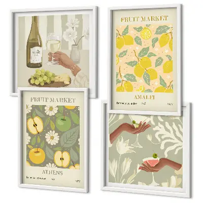 Fruity patterns Italian wine wall art set of 4 pieces