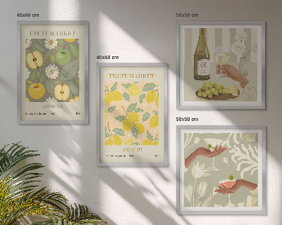 Set of 4 wall art pieces Fruity patterns Italian wine