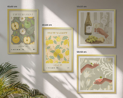 Set of 4 wall art pieces Fruity patterns Italian wine
