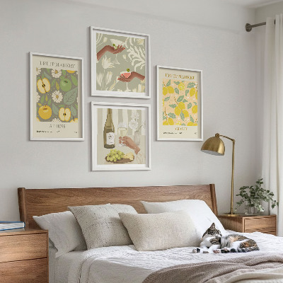 Set of 4 wall art pieces Fruity patterns Italian wine