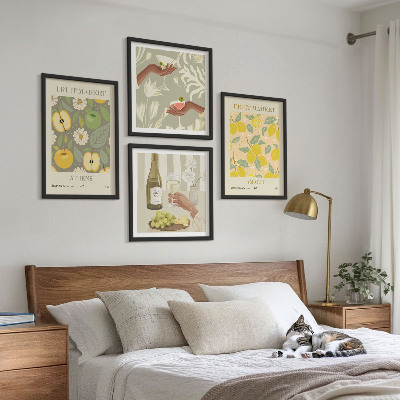 Set of 4 wall art pieces Fruity patterns Italian wine