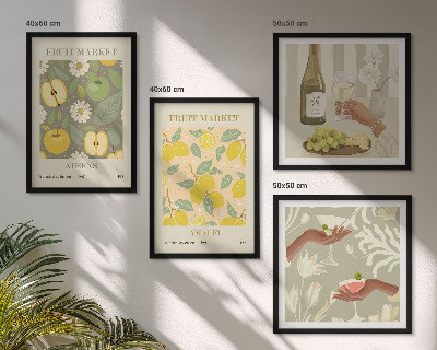 Set of 4 wall art pieces Fruity patterns Italian wine