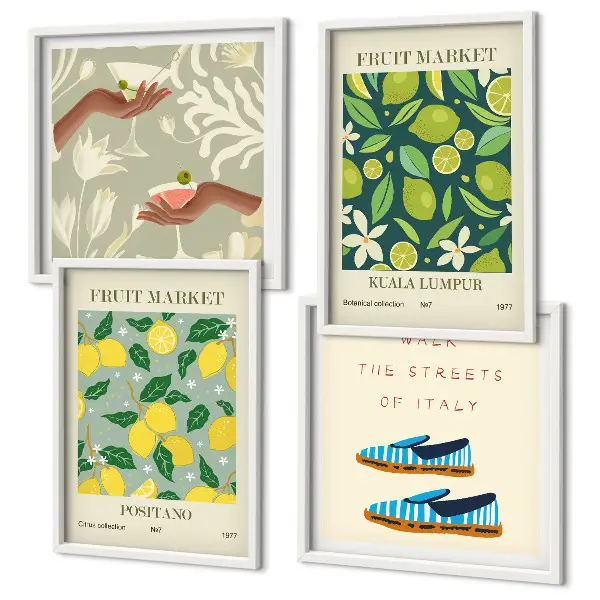 Italian fruit pattern wall art posters set of 4 pieces