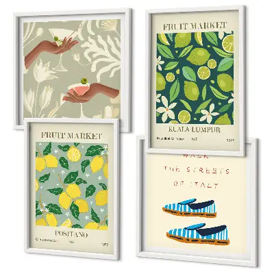 Italian fruit pattern wall art posters set of 4 pieces