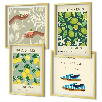 Italian fruit pattern wall art posters set of 4 pieces