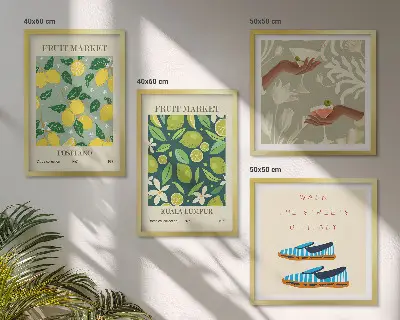 Italian fruit pattern wall art posters set of 4 pieces