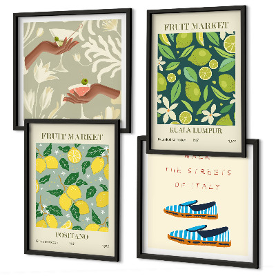 Set of 4 wall art pieces Fruit patterns Italian posters