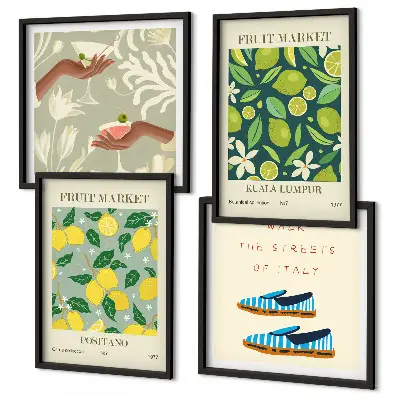 Italian fruit pattern wall art posters set of 4 pieces