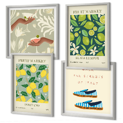 Set of 4 wall art pieces Fruit patterns Italian posters