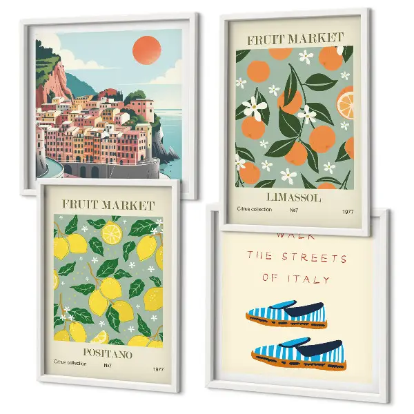 Multi-piece wall decor set featuring fruit patterns of Italian culture