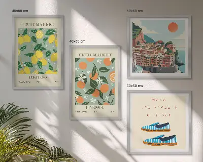 Multi-piece wall decor set featuring fruit patterns of Italian culture