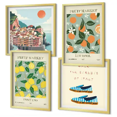 Multi-piece wall decor set featuring fruit patterns of Italian culture
