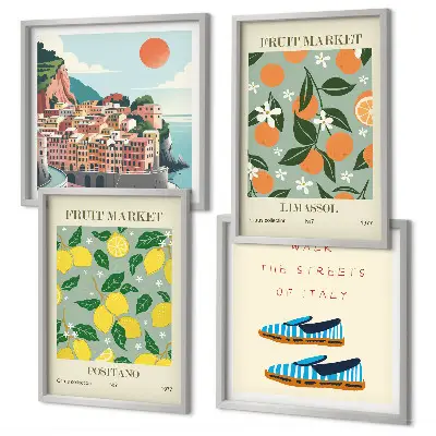 Multi-piece wall decor set featuring fruit patterns of Italian culture